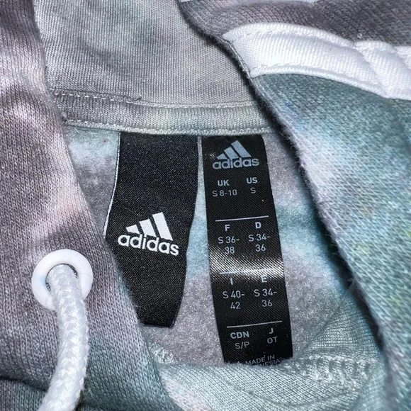 Adidas Gray Split Tie Dye Green Black Crop Long Sleeve Hooded Pullover Size S - Picture 12 of 14